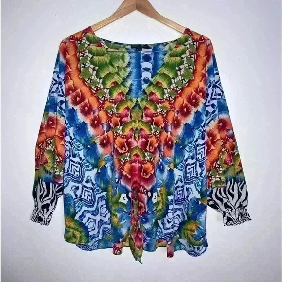 Alberto Makali Kimono Tropical Floral Top Tie Front - Picture 2 of 10